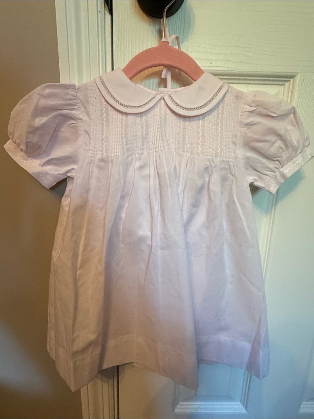 Petit Ami Pink Peter Pan Collar Smocked Dress incl. matching bloomers and bonnet